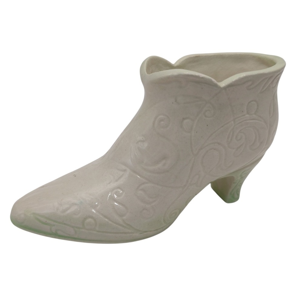 Vintage Miniature Porcelain Light Green Shoe Figurine Decorative‎ High Heel SEE